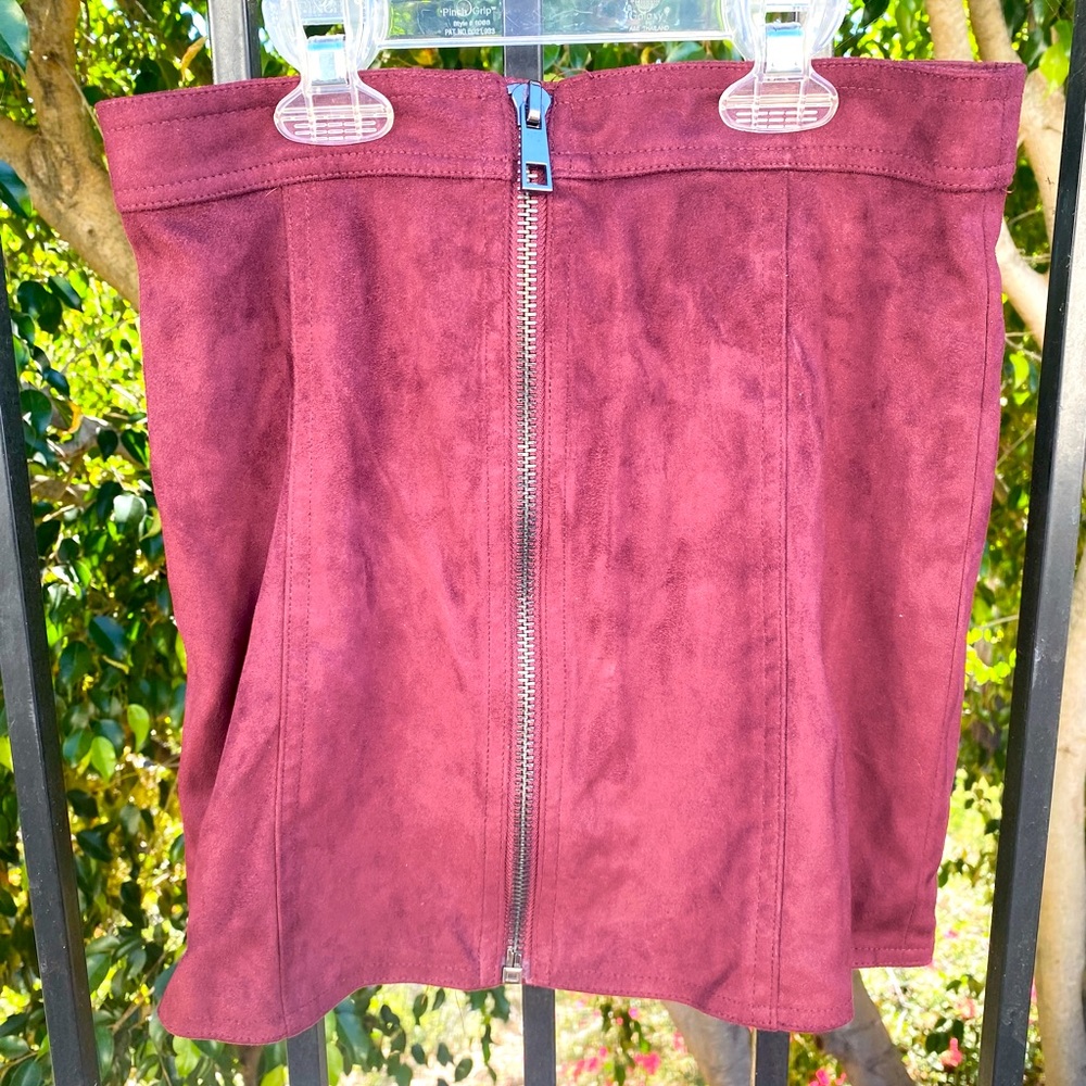 Maroon Faux Suede Mini Skirt - S